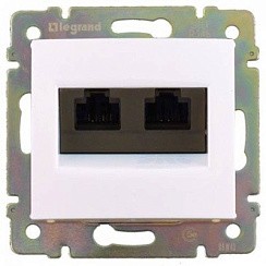 Фото Механизм розетки информ. 1-м 2хRJ45 кат. 5Е UTP бел. , VALENA Leg 774231