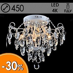фото Люстра XE4041/4 WH+CR белый/хром/хрусталь 4х60W E14+4x2W LED ПДУ d450 h400,HN22