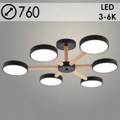 фото Люстра XI3279/6 BK+WOOD черный/дерево 108W LED 3000-6000K d760 h180, HN23